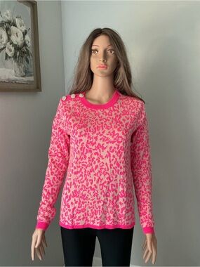 Lilly Pulitzer Hot Pink and Light Pink Leopard Crewneck Sweater